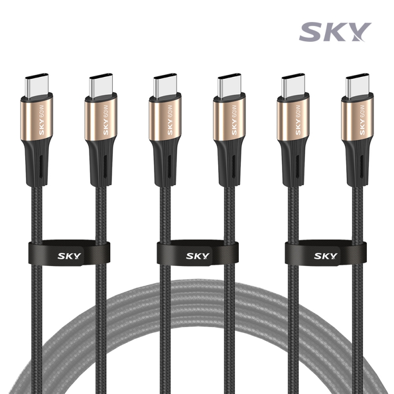 [스카이] (3개입)60W PD C to C 메탈 패브릭 초고속 충전 케이블 상품이미지