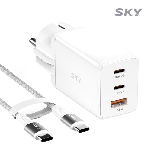 [스카이] 필 접지 GaN 65W PD 멀티 3포트 초고속 충전기 케이블 세트 GE10