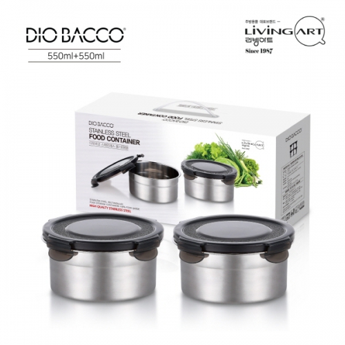 [리빙아트]_디오바코 스테인레스 원형찬통2종 (550mlx2)
