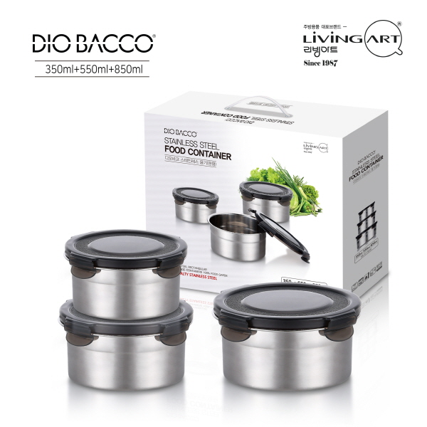 [리빙아트]_디오바코 스테인레스 원형찬통3종 (350ml, 550ml, 850ml) 상품이미지