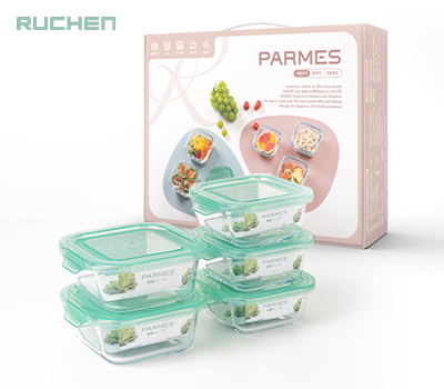 [루첸] 파르메스 내열유리용기 정사각5종세트(320ml*3개+520ml*2개)