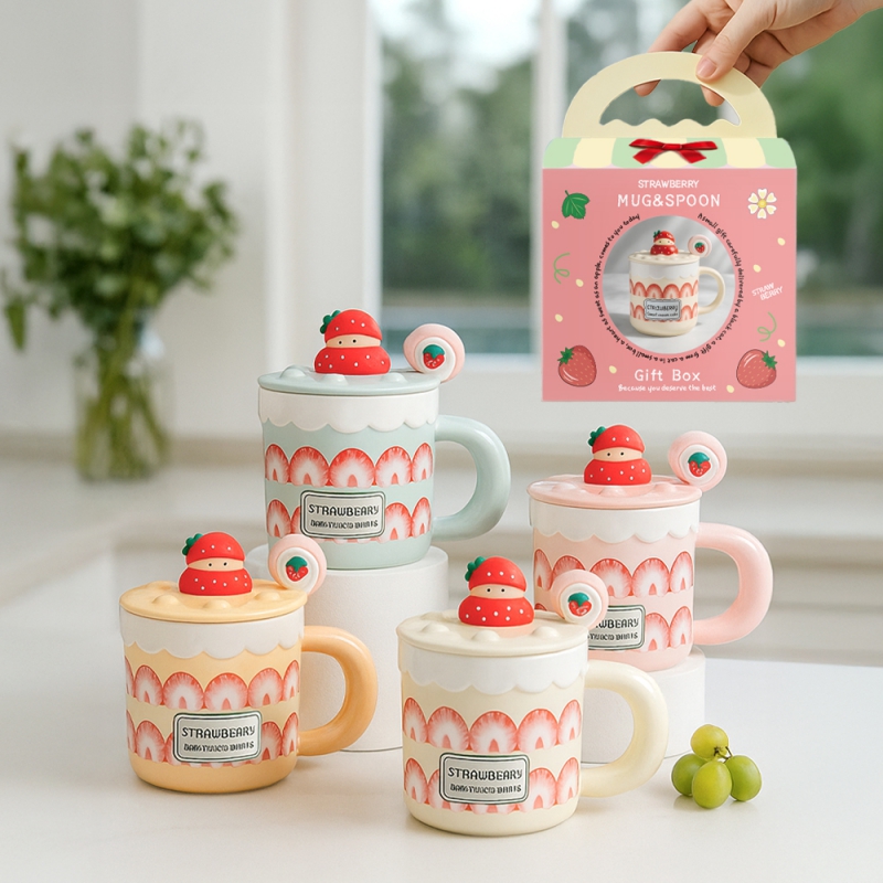 [레토] 머그컵 딸기 스푼 뚜껑 집들이 패키지 400ml (LMC-S03) 상품이미지