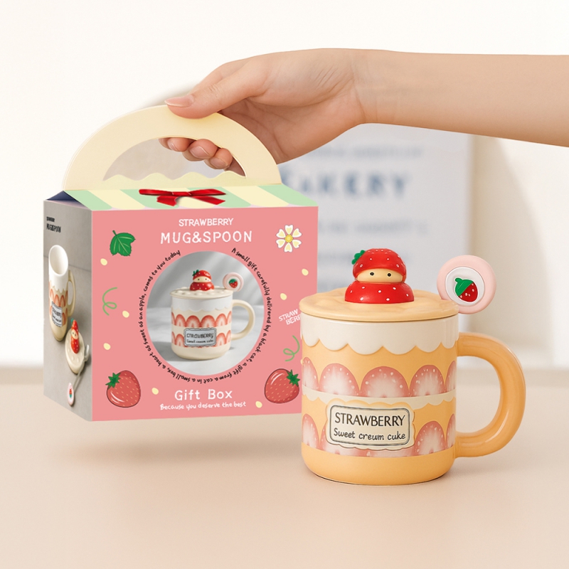 [레토] 머그컵 딸기 스푼 뚜껑 집들이 패키지 400ml (LMC-S03) 상품이미지
