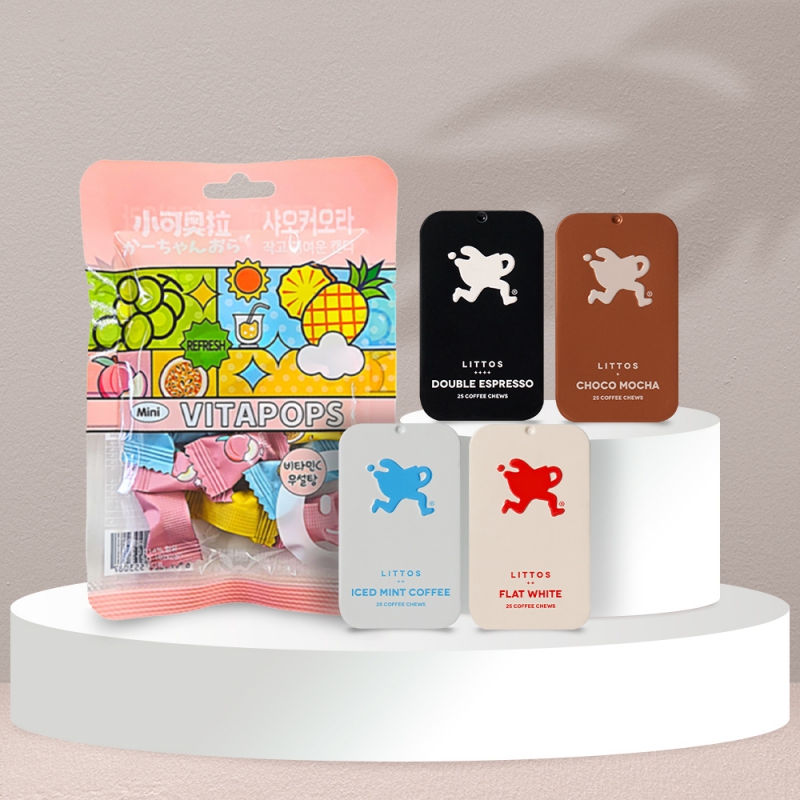 씹어먹는 커피 리토스 커피츄 15gX4통 + 무설탕 비타민C 샤오커오라 캔디 15g X 4봉 상품이미지