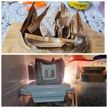 사용한 커피 드립백 바짝 말려서 냉장고 탈취제로~ 